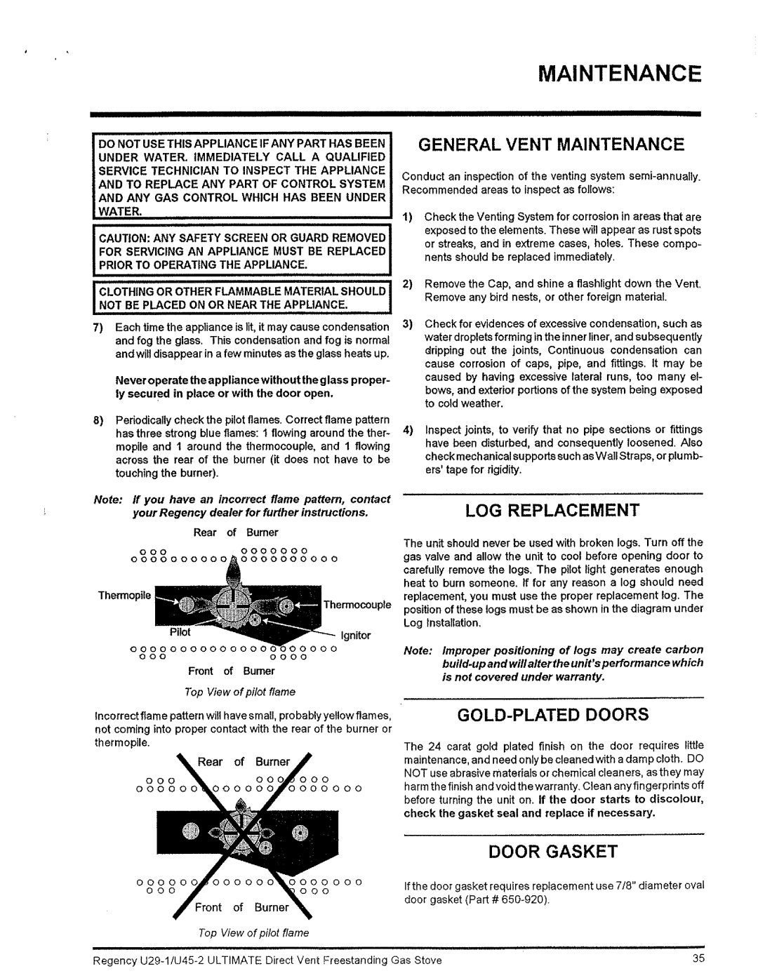 Regency Wraps U29-NG1, U29-LP1 manual 