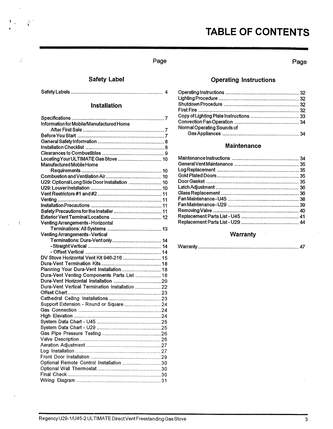 Regency Wraps U29-NG1, U29-LP1 manual 