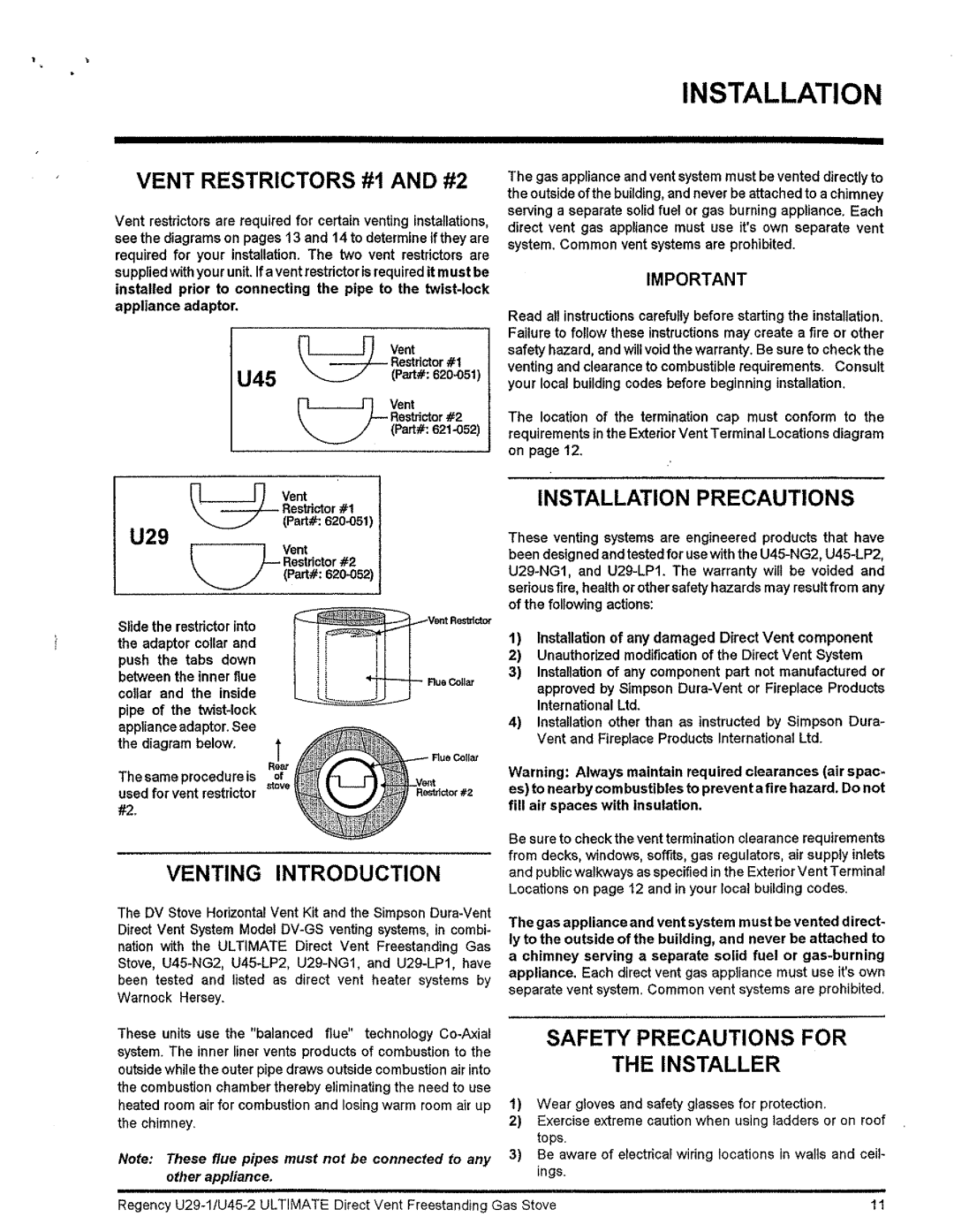 Regency Wraps U29-NG1, U29-LP1 manual 