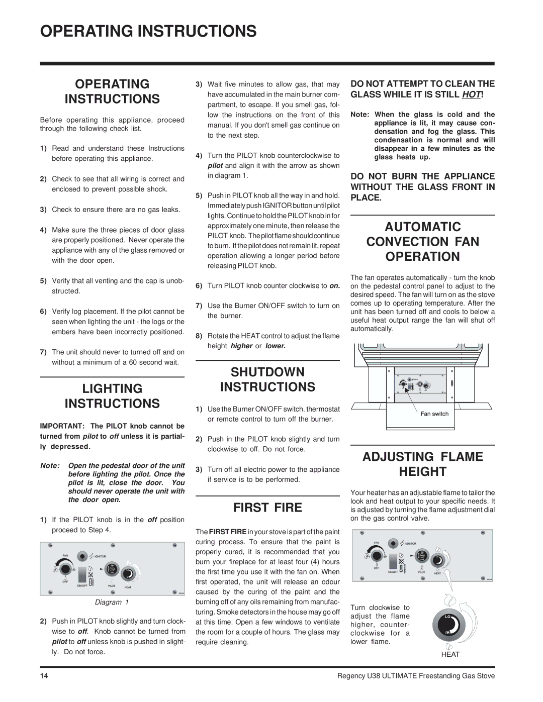 Regency Wraps U38-NG, U38-LP installation manual Operating Instructions 