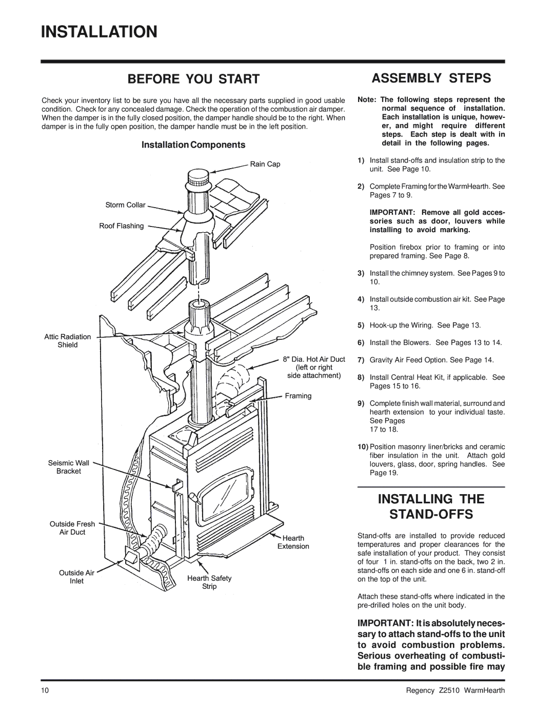 Regency Wraps Z2510L installation manual Before YOU Start, Installing STAND-OFFS, Installation Components 