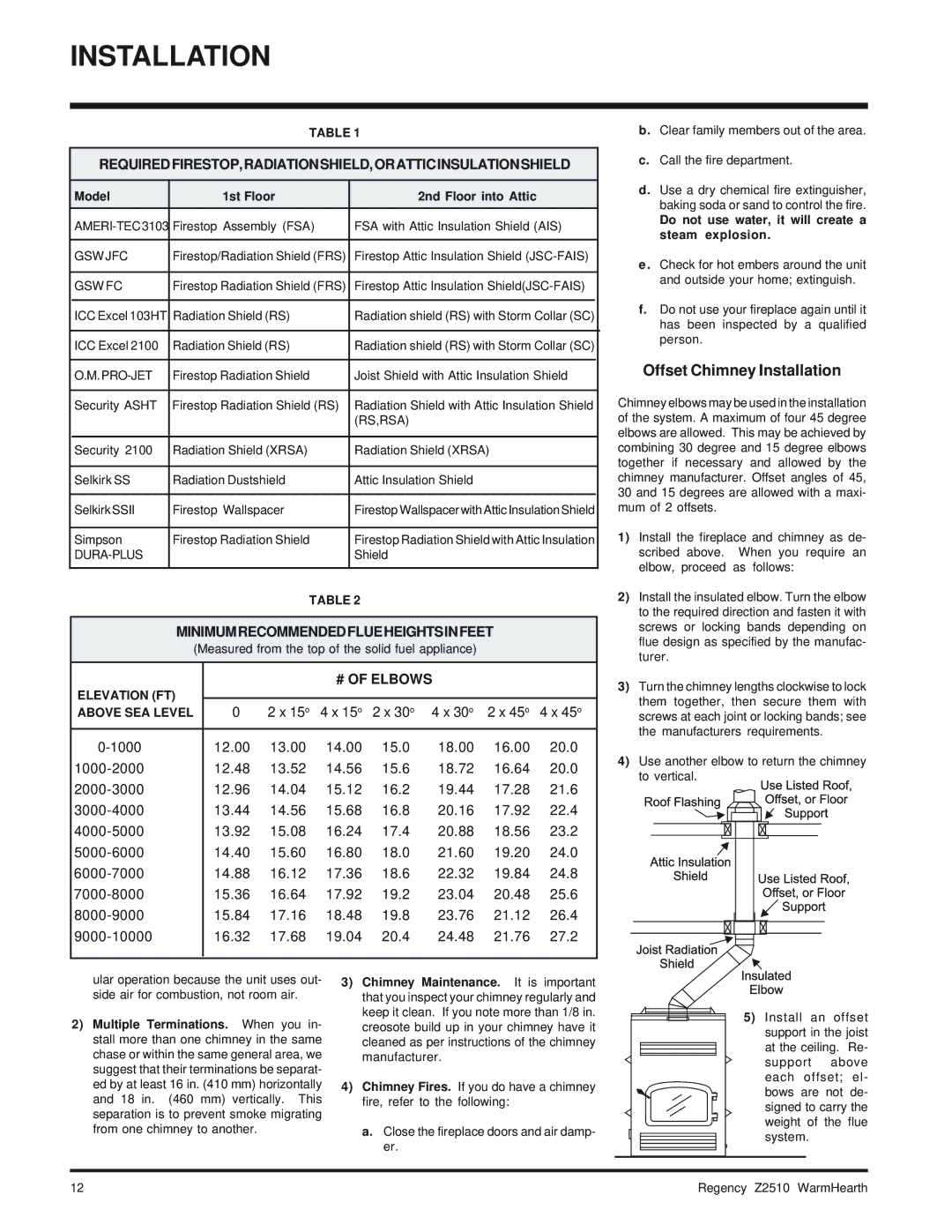 Regency Wraps Z2510L installation manual Offset Chimney Installation, Model 1st Floor 2nd Floor into Attic 