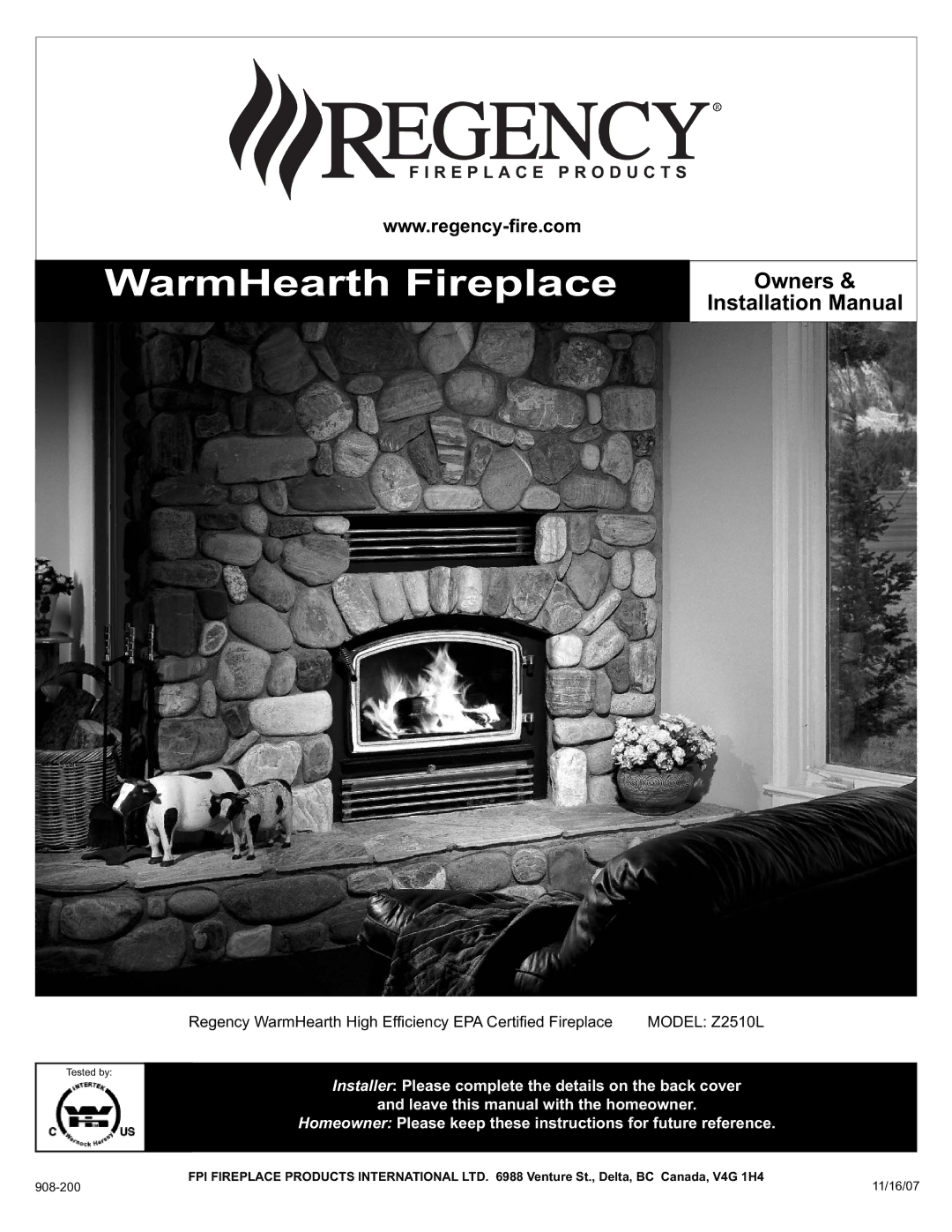 Regency Z2510L installation manual WarmHearth Fireplace 