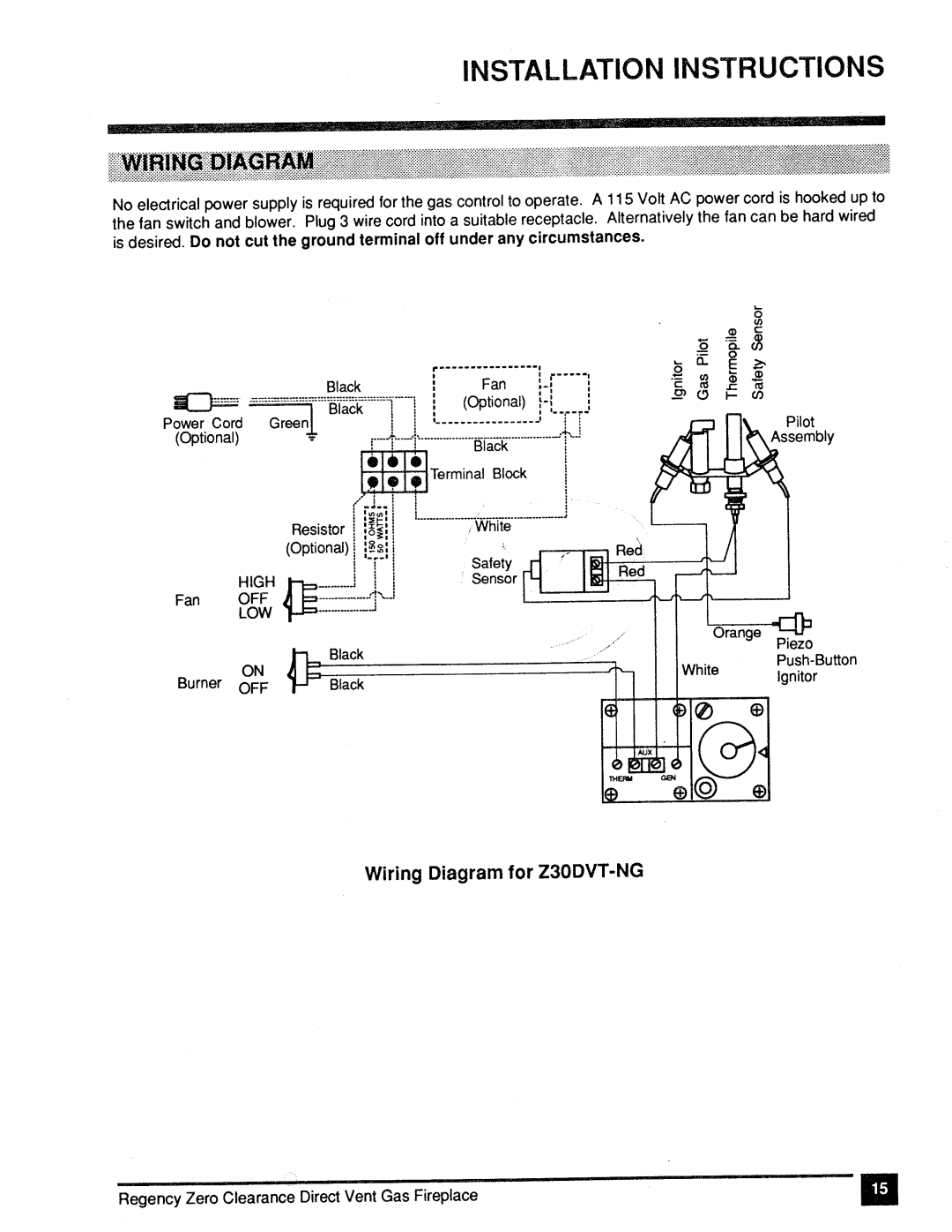 Regency Z30DVT-NG, Z30DVT-LP manual 