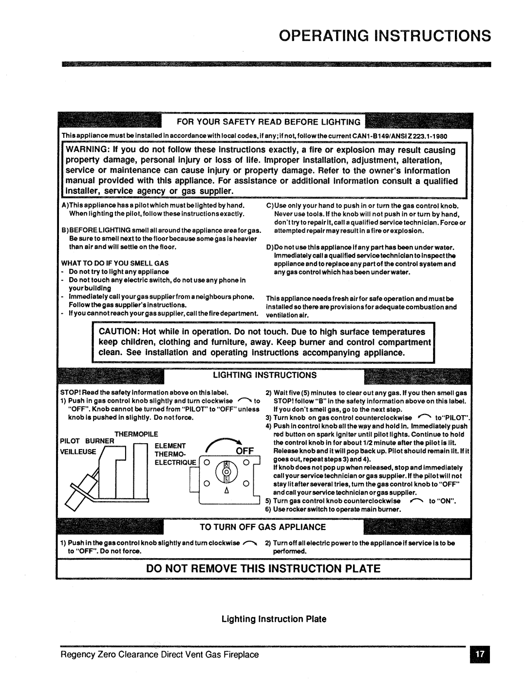 Regency Z30DVT-NG, Z30DVT-LP manual 