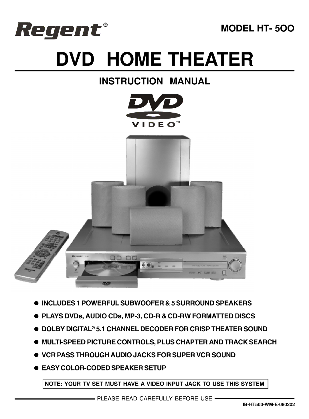 Regent Sheffield HT- 5OO manual DVD Home Theater 