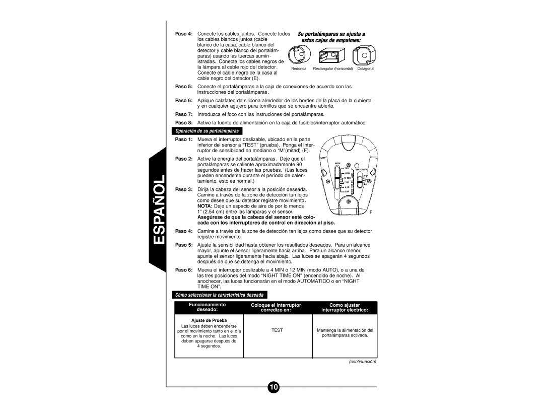 Regent Sheffield CMS240W manual Operación de su portalámparas, Cómo seleccionar la característica deseada, Ajuste de Prueba 