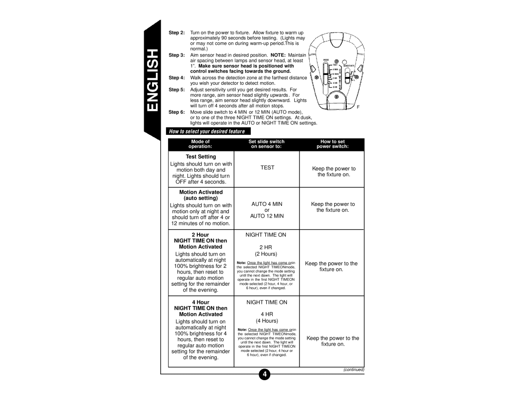 Regent Sheffield CMS240W, CMS240 MS240W manual How to select your desired feature, Night Time on then 