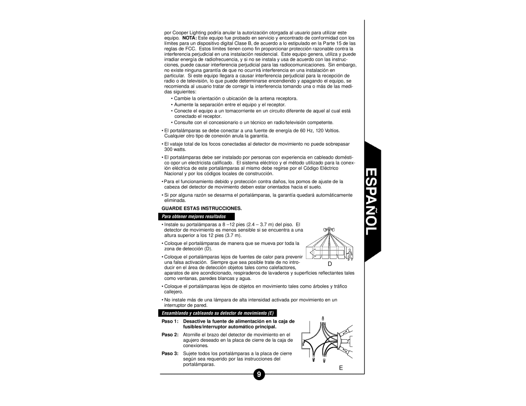 Regent Sheffield CMS240W manual Para obtener mejores resultados, Ensamblando y cableando su detector de movimiento E 