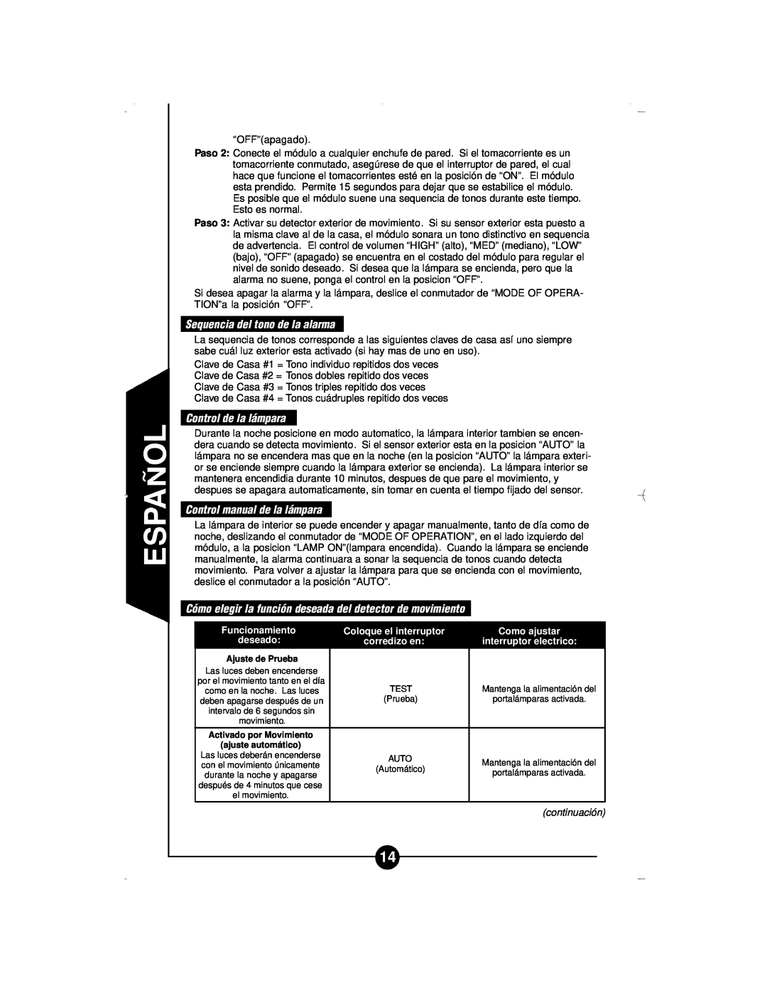 Regent Sheffield CMS249RW Sequencia del tono de la alarma, Control de la lámpara, Control manual de la lámpara 