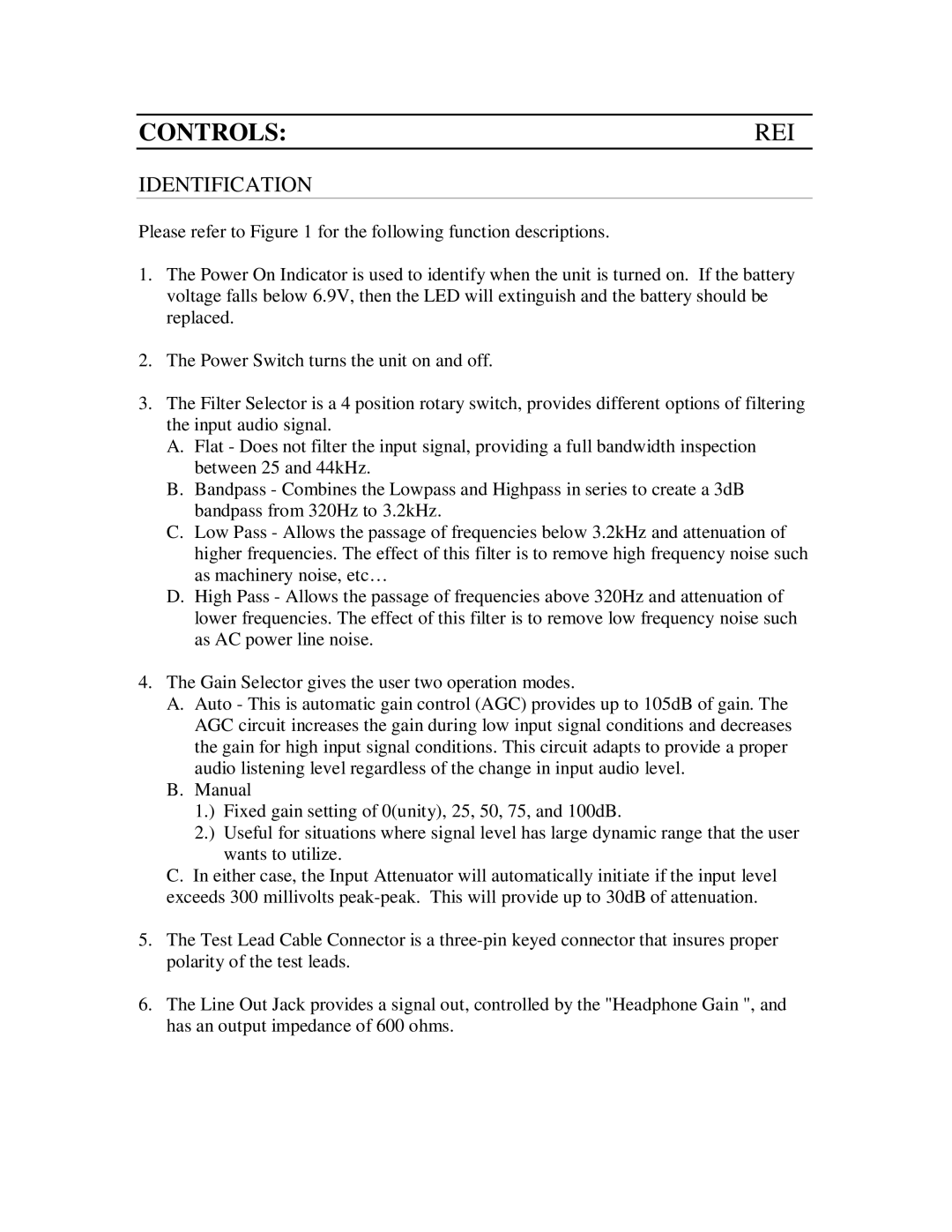 REI CMA-100 manual Identification 