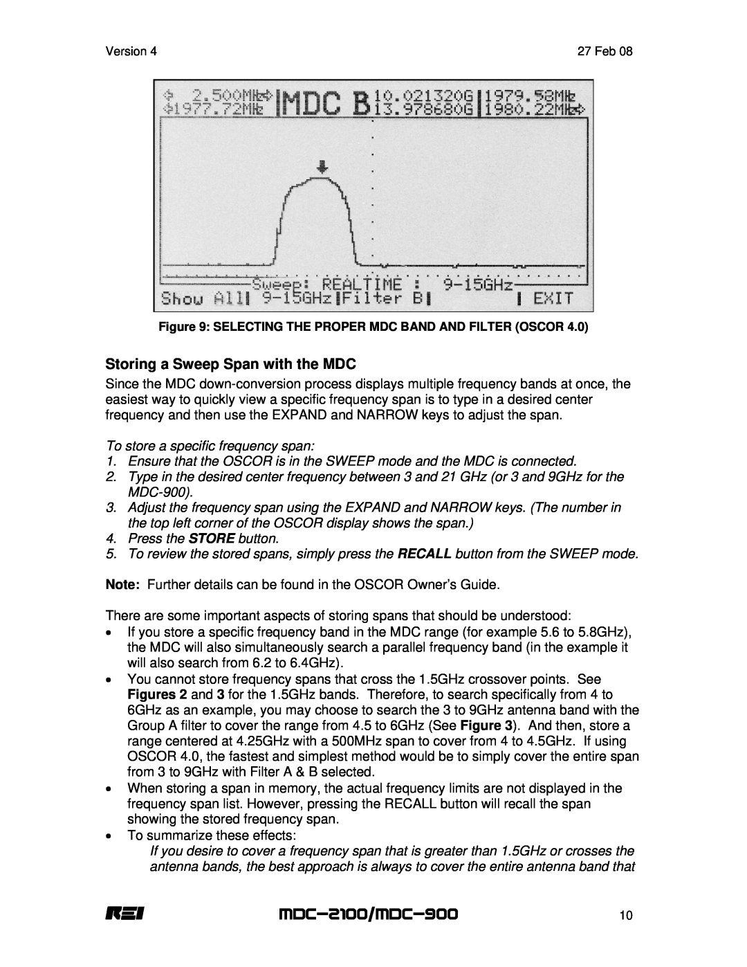 REI manual Storing a Sweep Span with the MDC, MDC-2100/MDC-900 