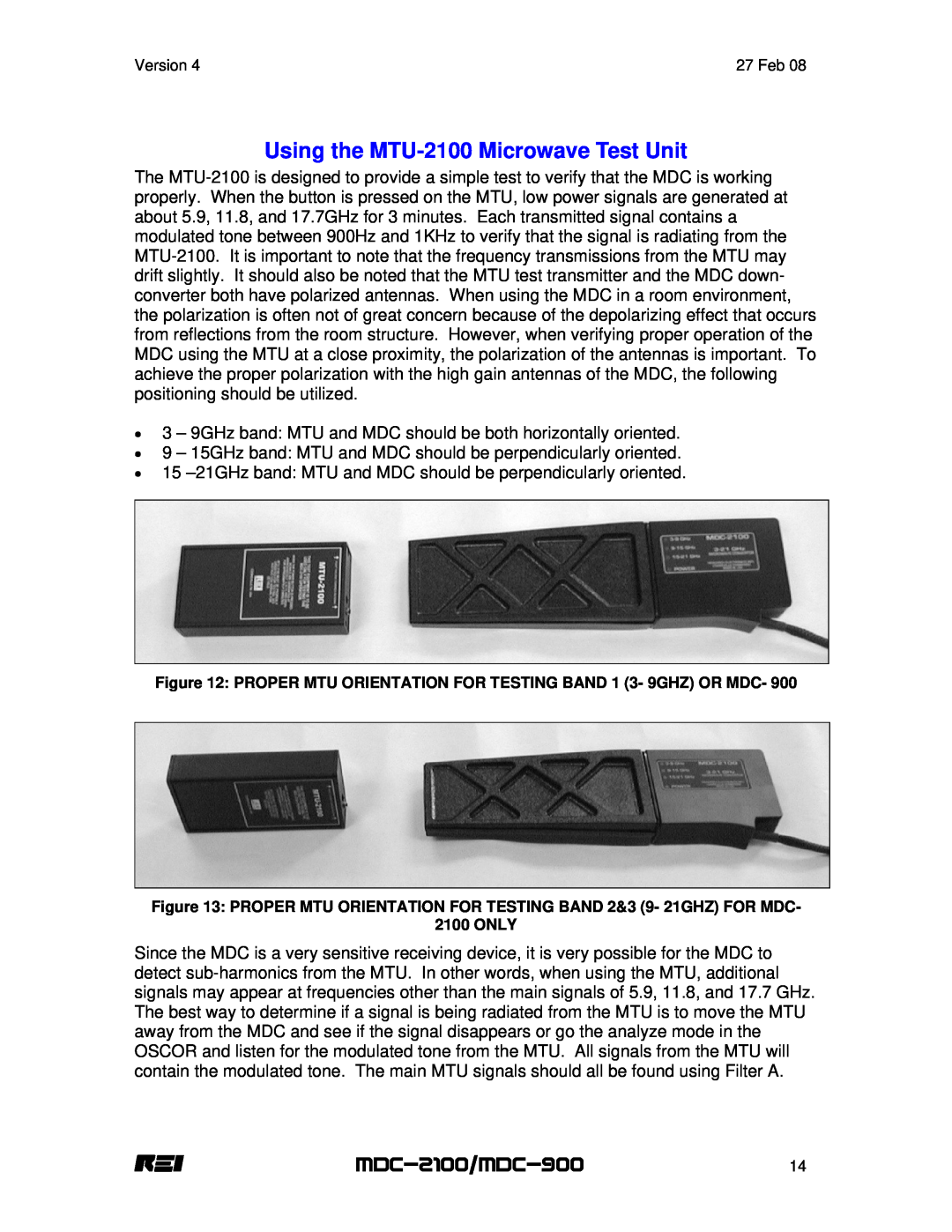 REI manual Using the MTU-2100 Microwave Test Unit, MDC-2100/MDC-900 