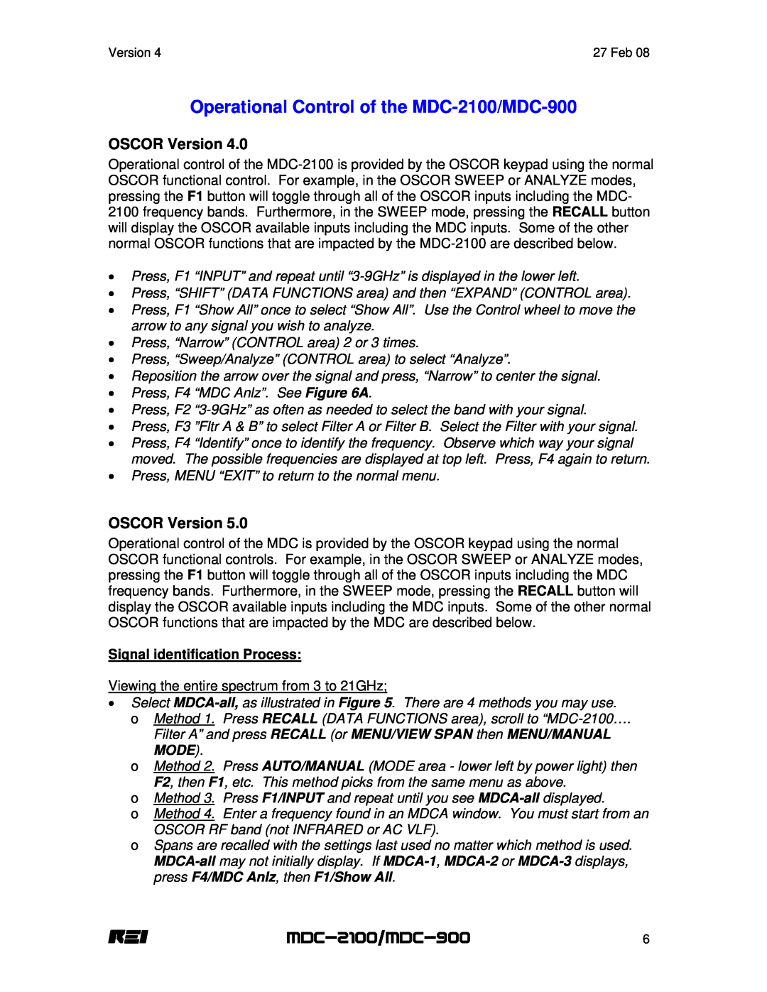 REI manual Operational Control of the MDC-2100/MDC-900, OSCOR Version, Signal identification Process 