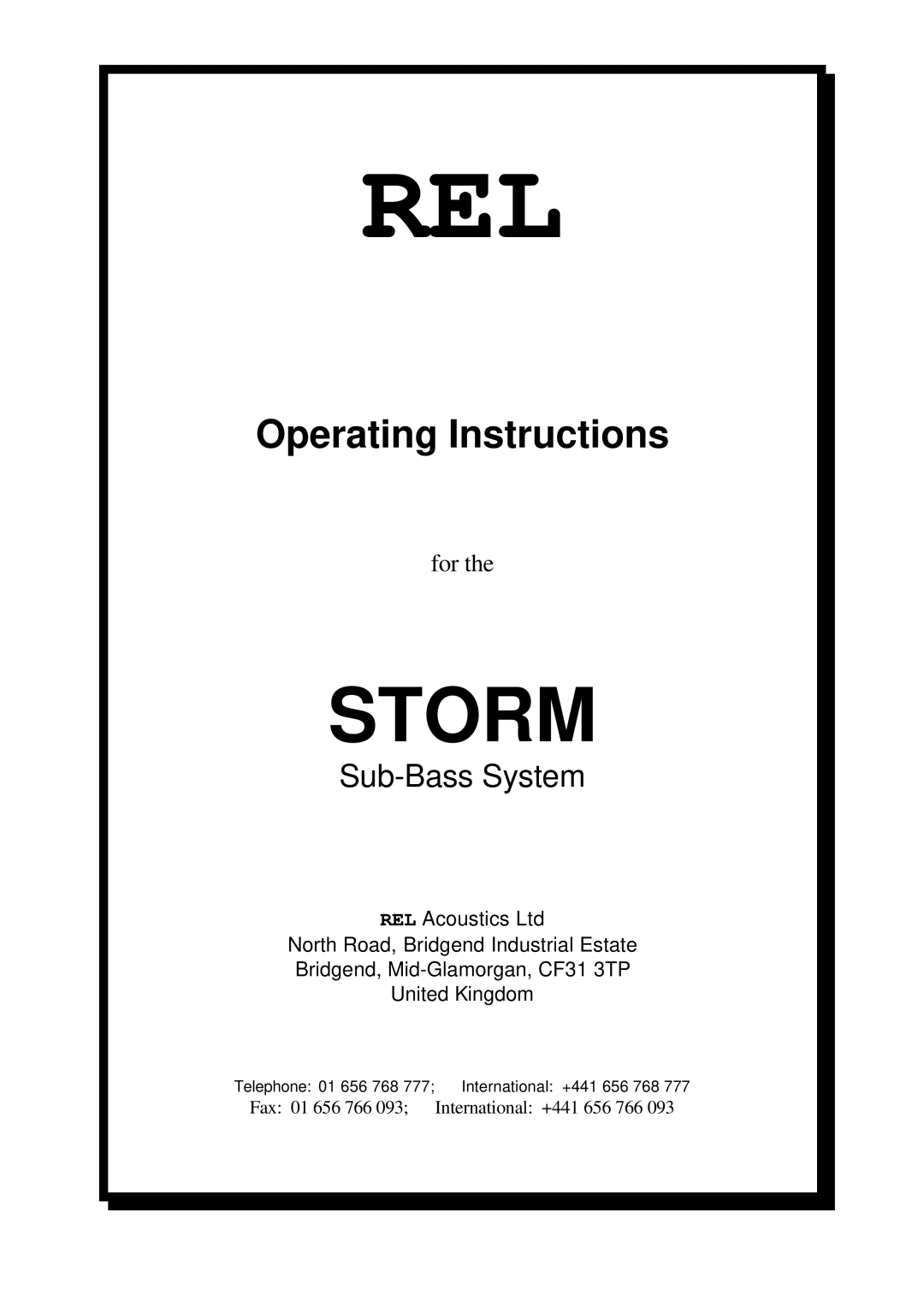 REL Acoustics Storm manual Rel 