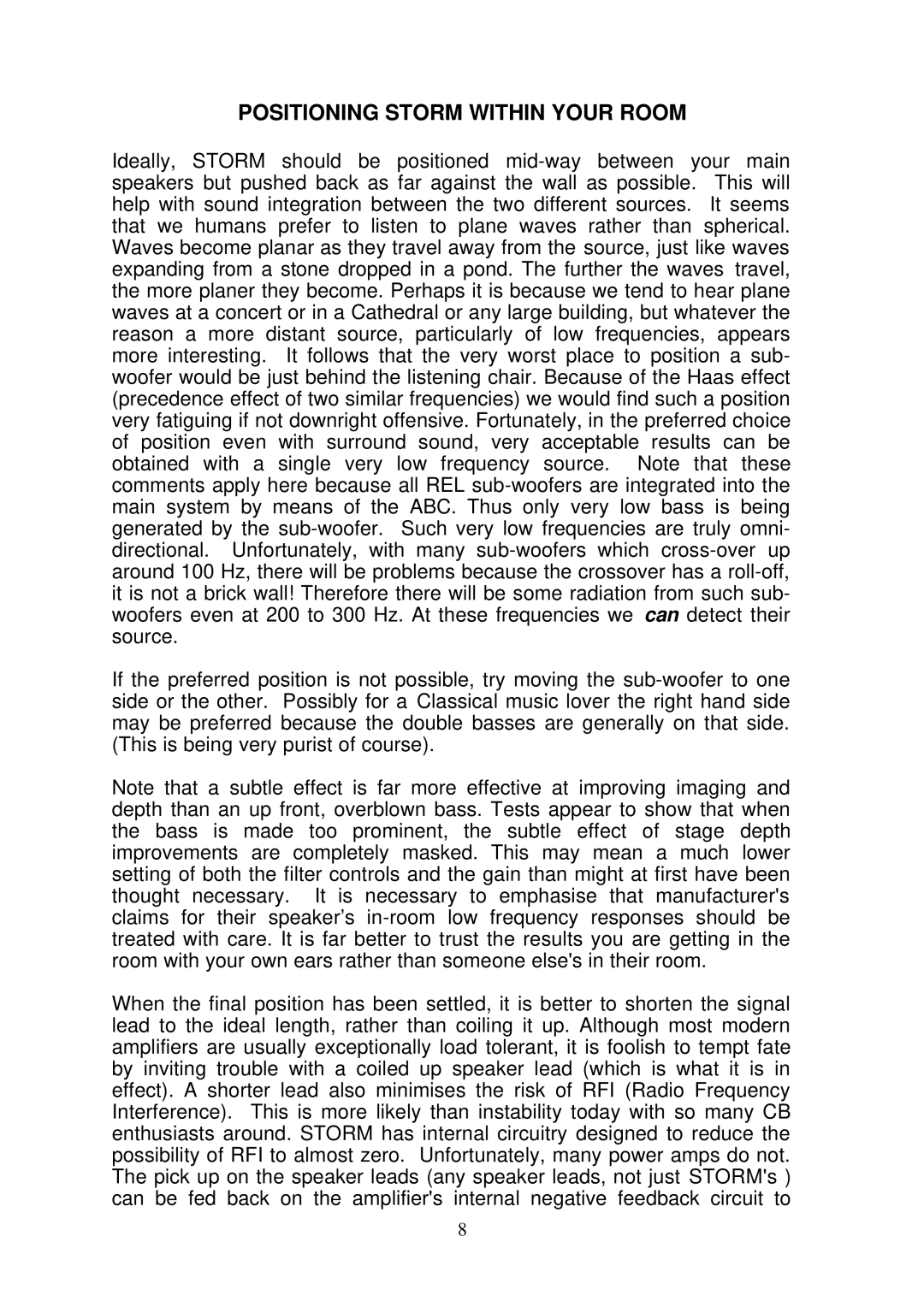 REL Acoustics manual Positioning Storm Within Your Room 