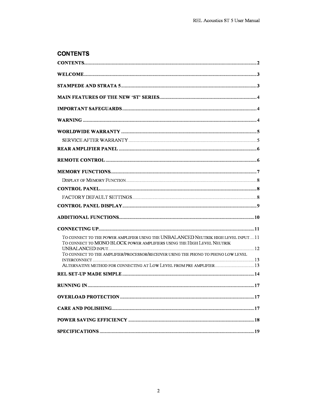 REL Acoustics Strata 5, Stampede user manual Contents 