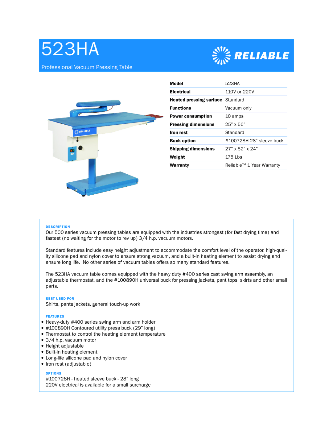 Reliable 523HA dimensions Professional Vacuum Pressing Table 