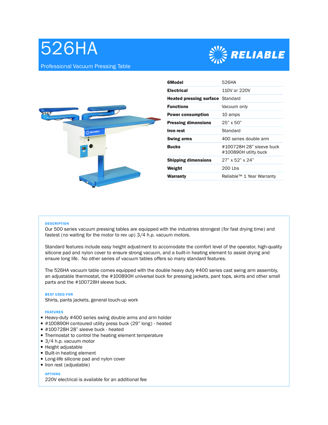 Reliable 526HA dimensions Professional Vacuum Pressing Table 