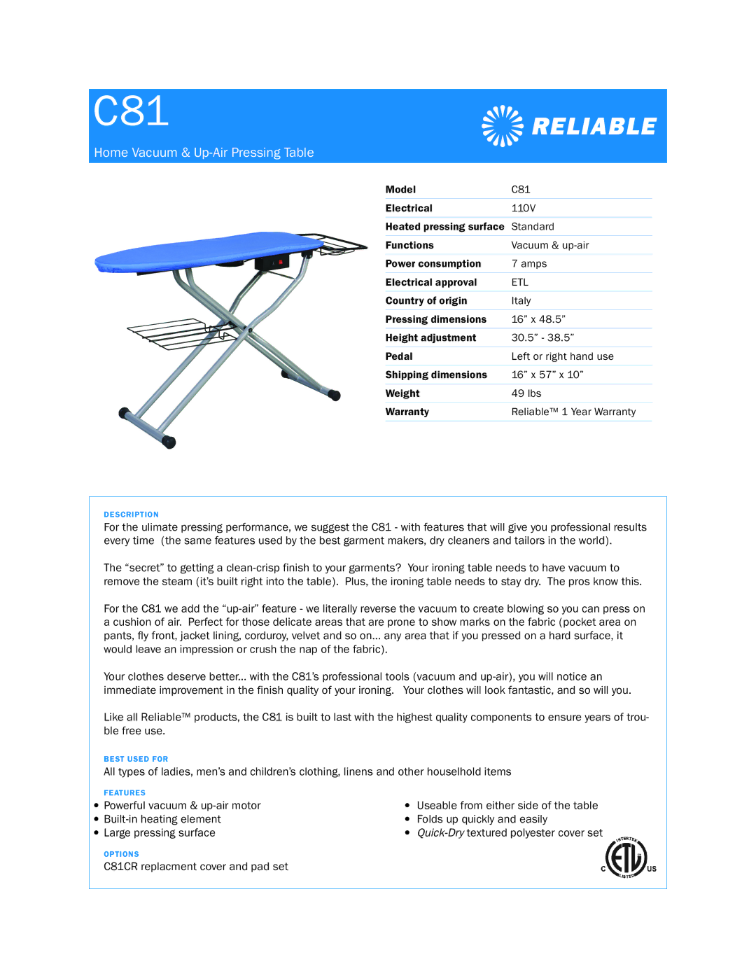 Reliable C81 dimensions Home Vacuum & Up-Air Pressing Table 