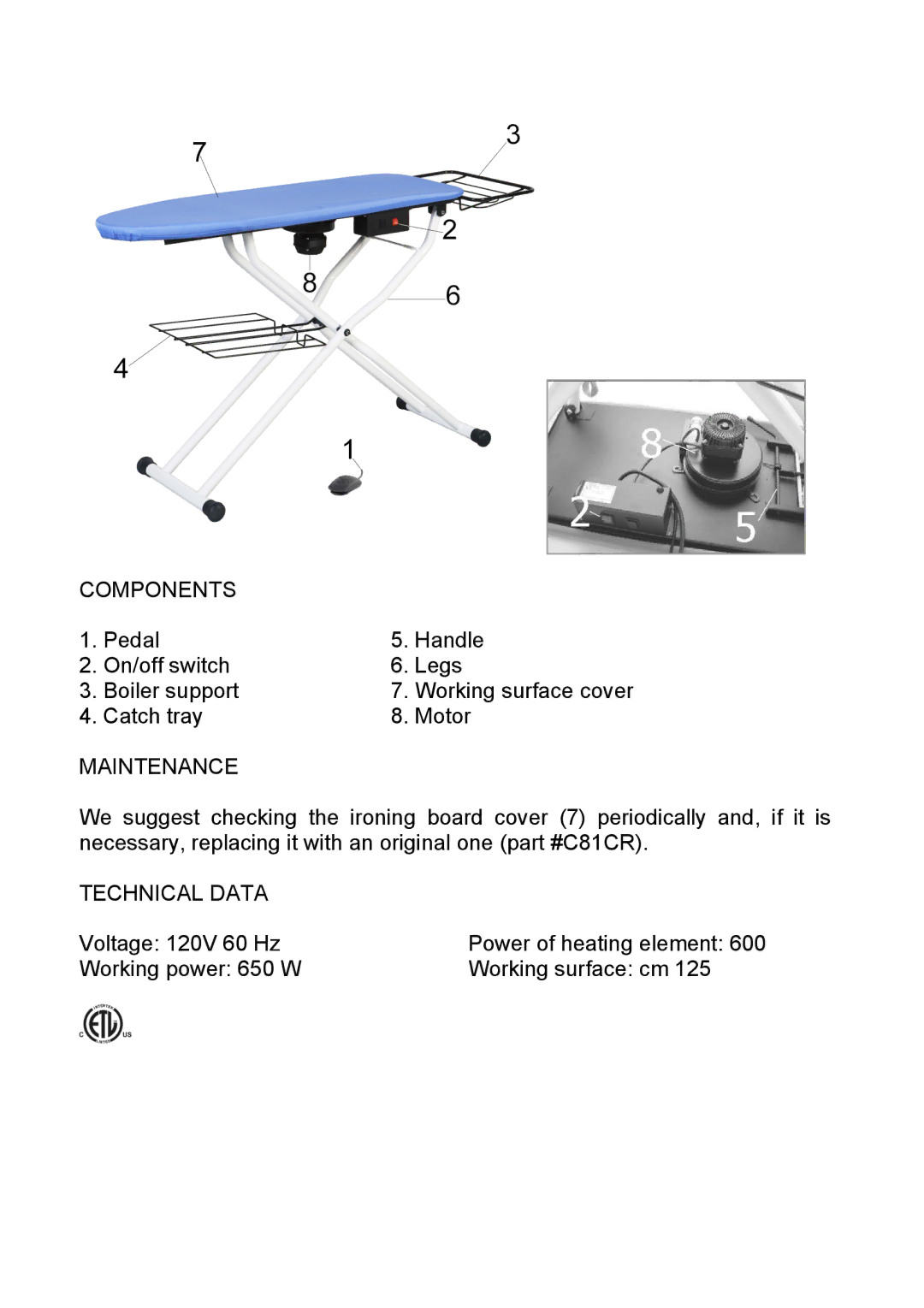 Reliable C88 instruction manual Components, Maintenance, Technical Data 