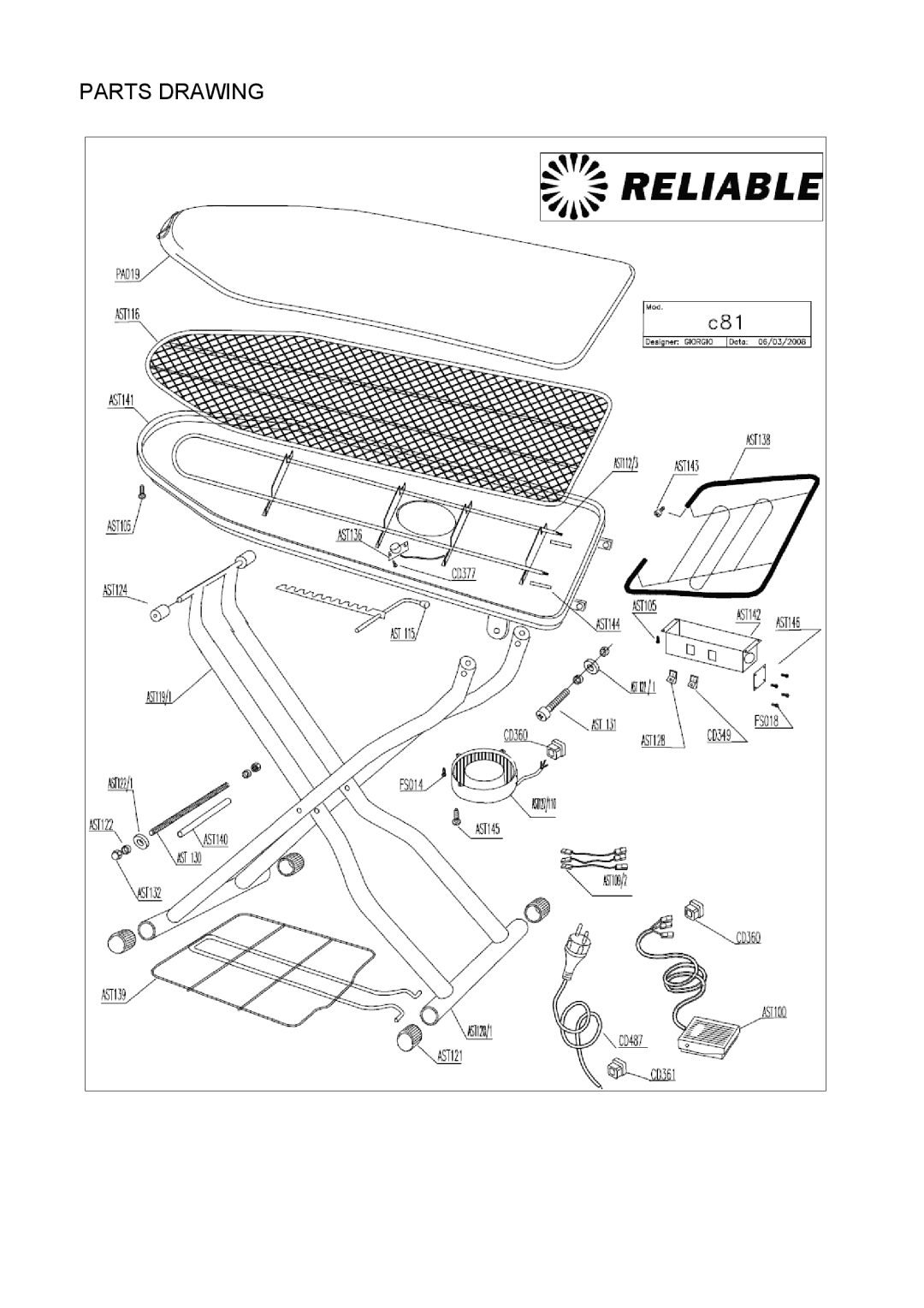 Reliable C88 instruction manual Parts Drawing 