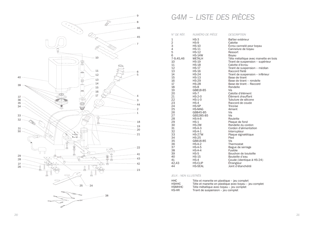 Reliable instruction manual G4M Liste des pièces 