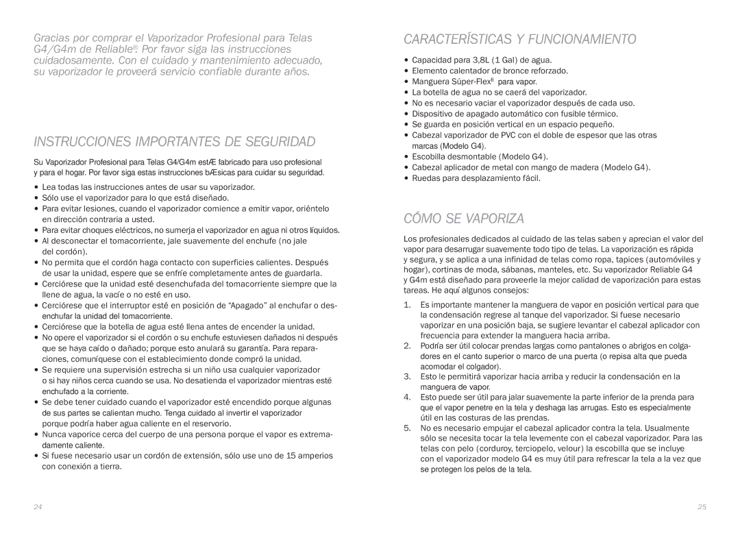 Reliable G4 instruction manual Instrucciones Importantes DE Seguridad, Características Y Funcionamiento, Cómo SE Vaporiza 