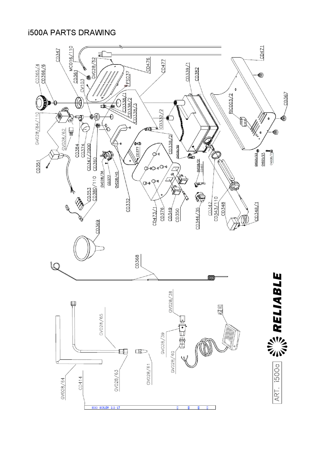 Reliable i500B instruction manual I500A Parts Drawing 