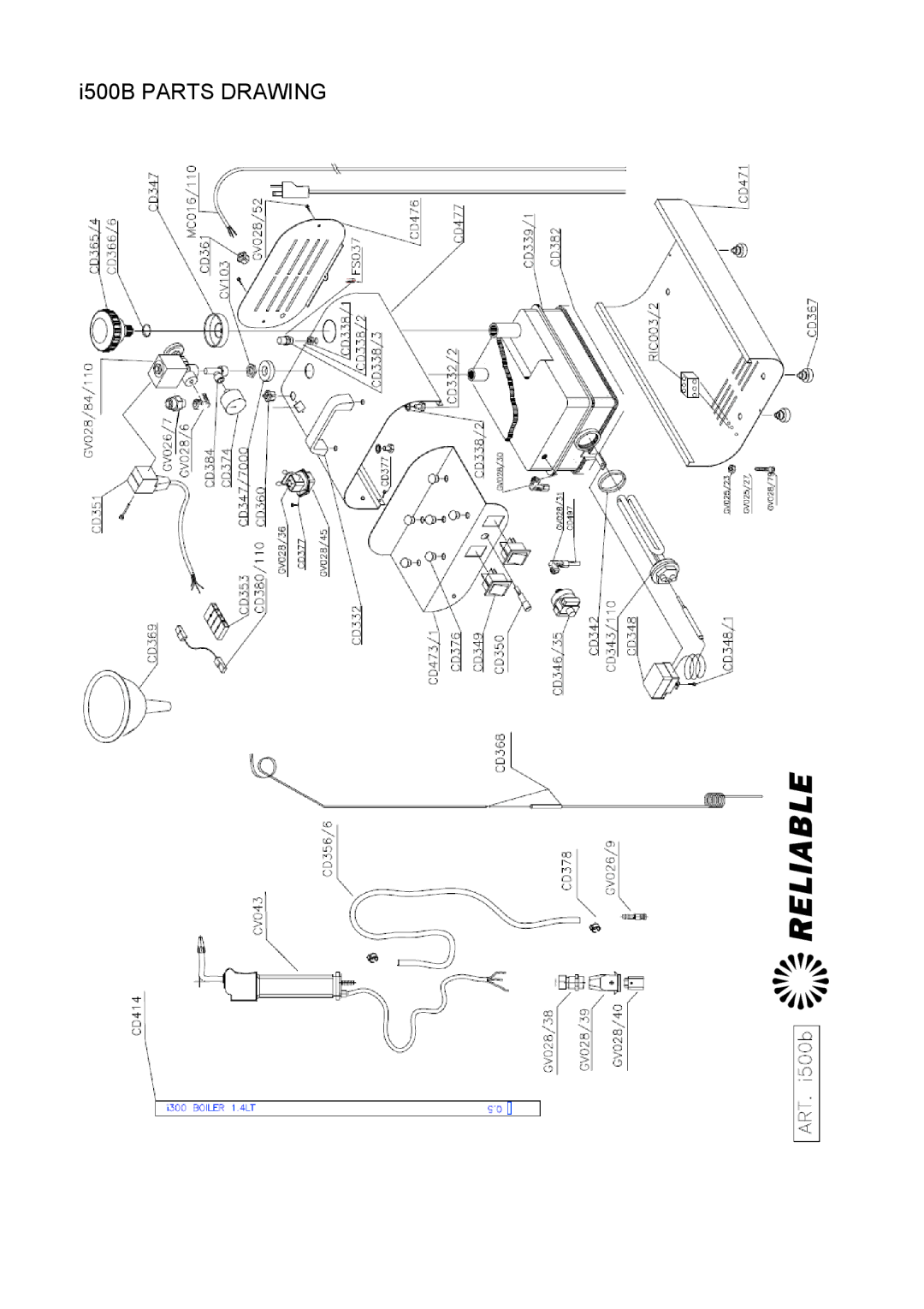 Reliable I500A, i500B instruction manual I500B Parts Drawing 