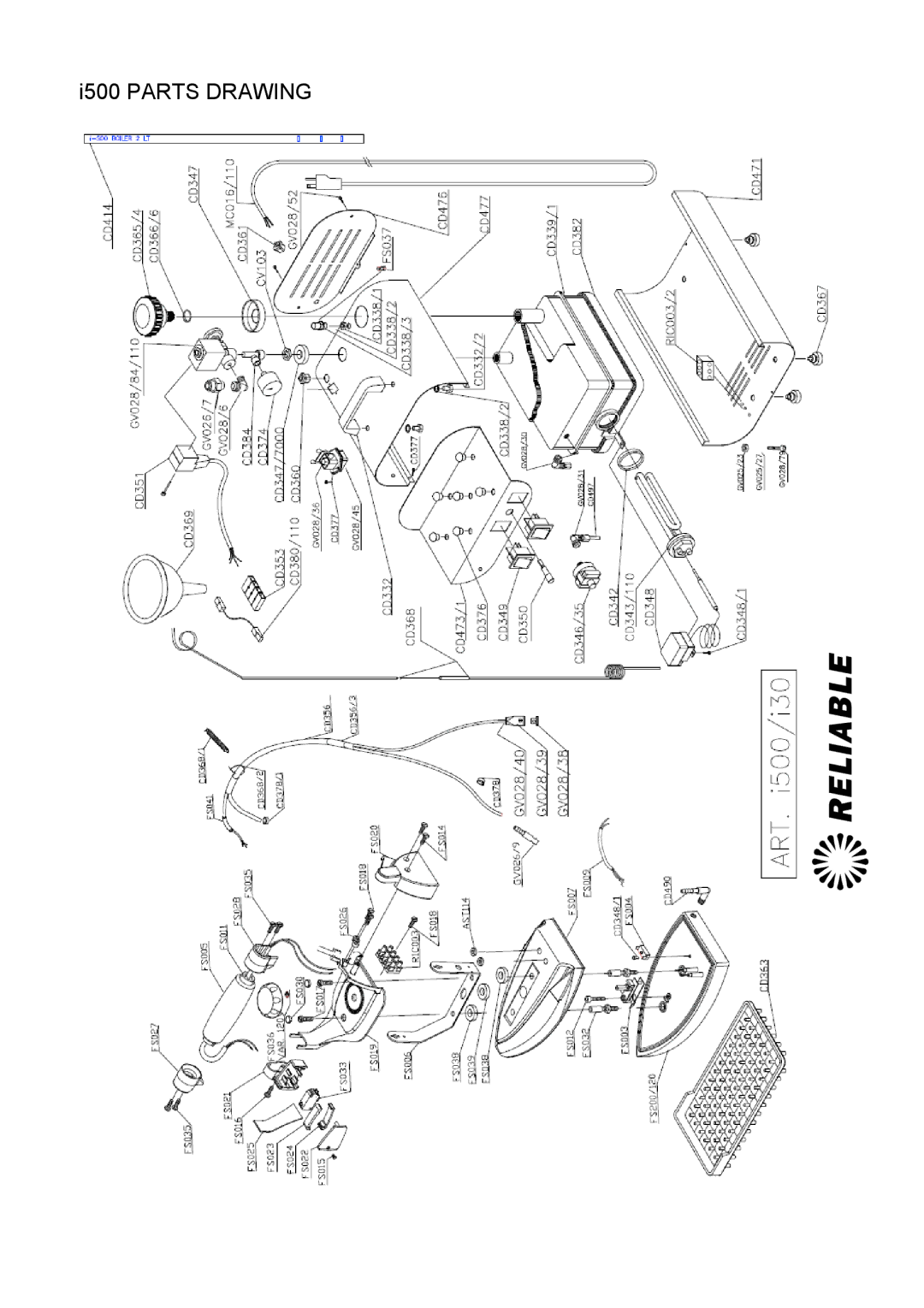 Reliable I500A, i500B instruction manual I500 Parts Drawing 