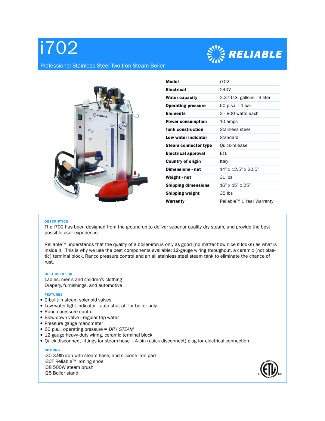 Reliable i702 dimensions Model 