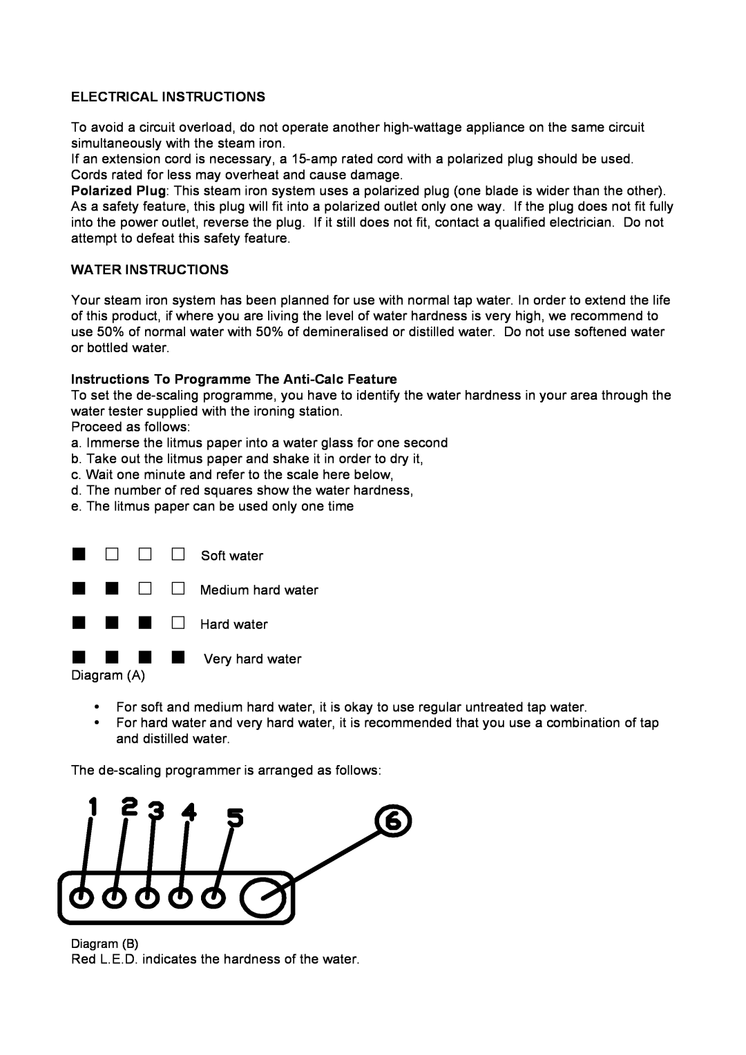 Reliable J490A Electrical Instructions, Water Instructions, Instructions To Programme The Anti-Calc Feature 