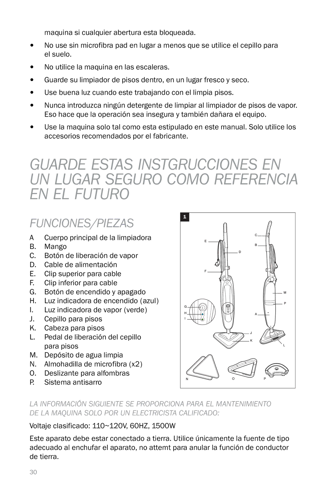 Reliable PROT3 instruction manual Funciones/Piezas 