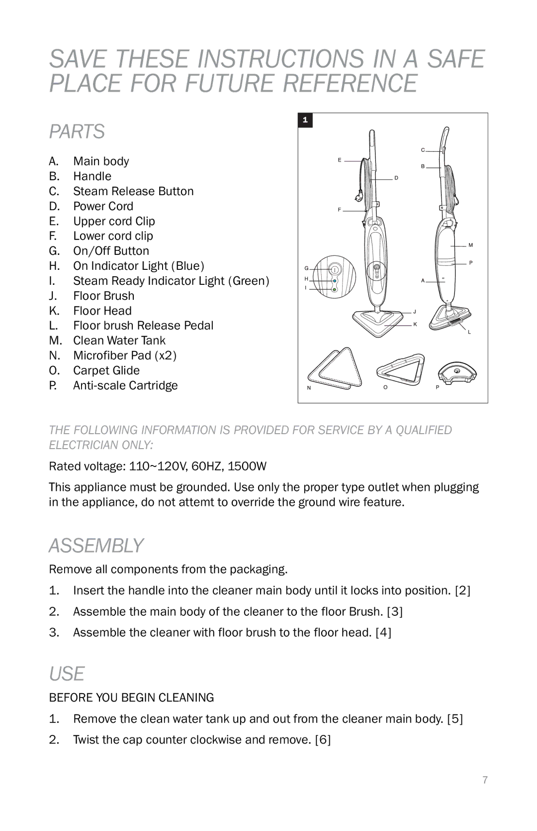 Reliable PROT3 instruction manual Parts, Assembly, Use 