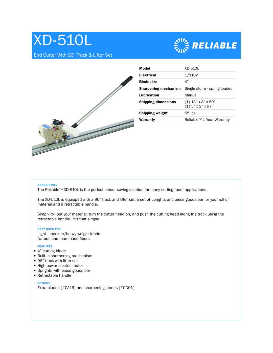 Reliable XD-510L dimensions End Cutter With 96 Track & Lifter Set 