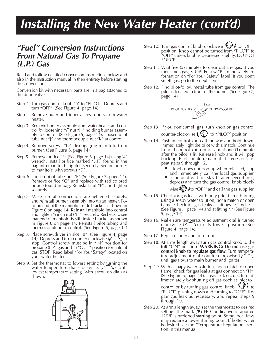 Reliance Water Heaters 184123-000 instruction manual Fuel Conversion Instructions From Natural Gas To Propane 