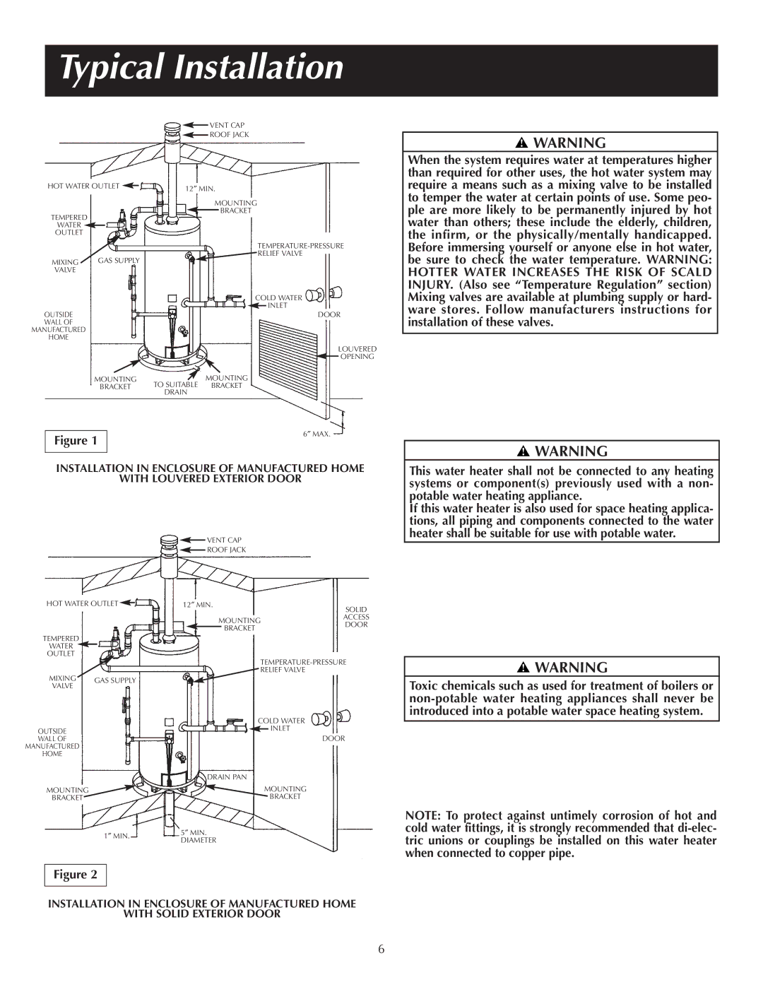 Reliance Water Heaters 184123-000 instruction manual Typical Installation 