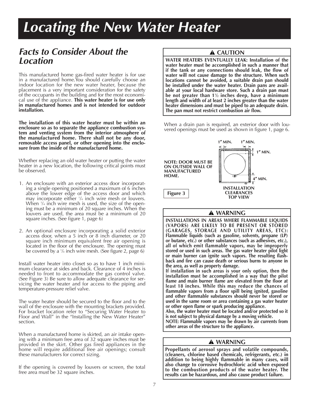 Reliance Water Heaters 184123-000 instruction manual Locating the New Water Heater, Facts to Consider About the Location 