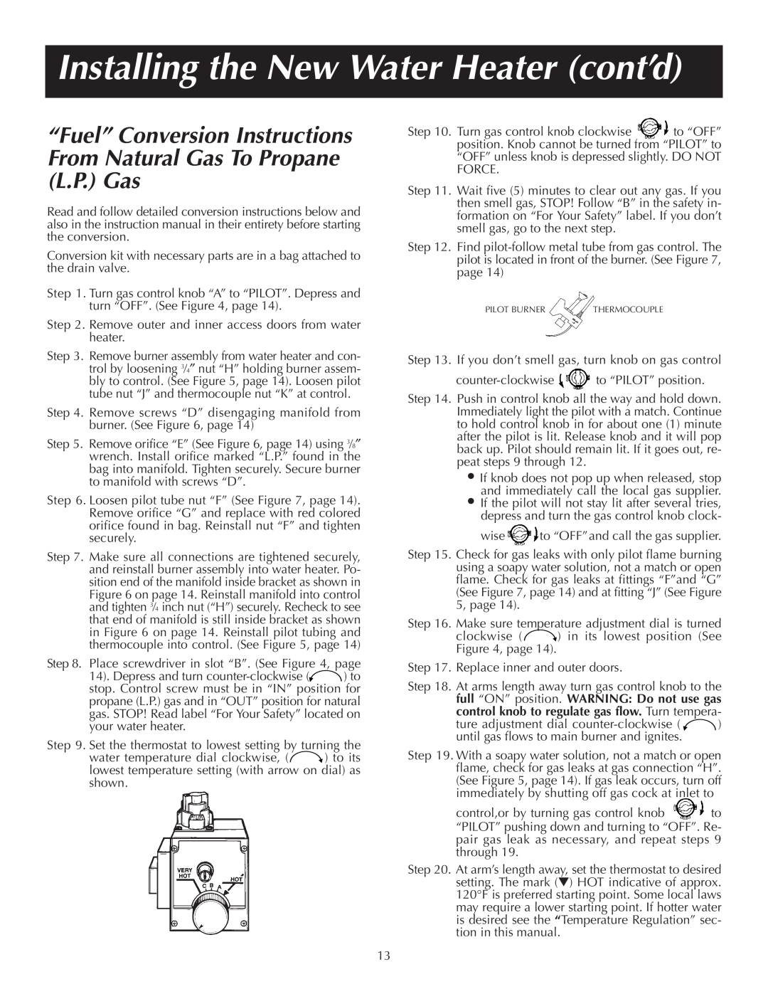 Reliance Water Heaters 184123-000 instruction manual “Fuel” Conversion Instructions, From Natural Gas To Propane L.P. Gas 