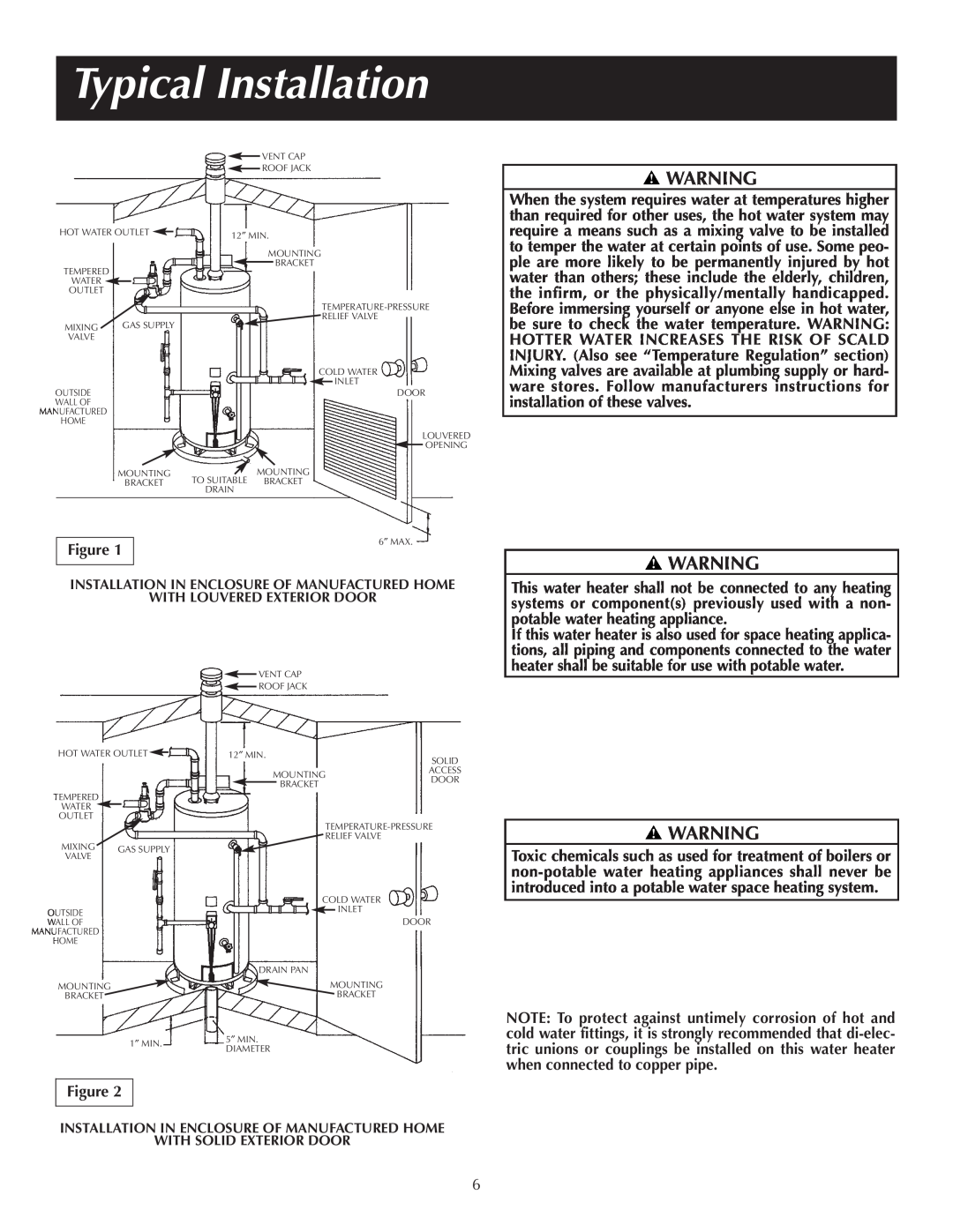 Reliance Water Heaters 184123-000 instruction manual Typical Installation, Figure 