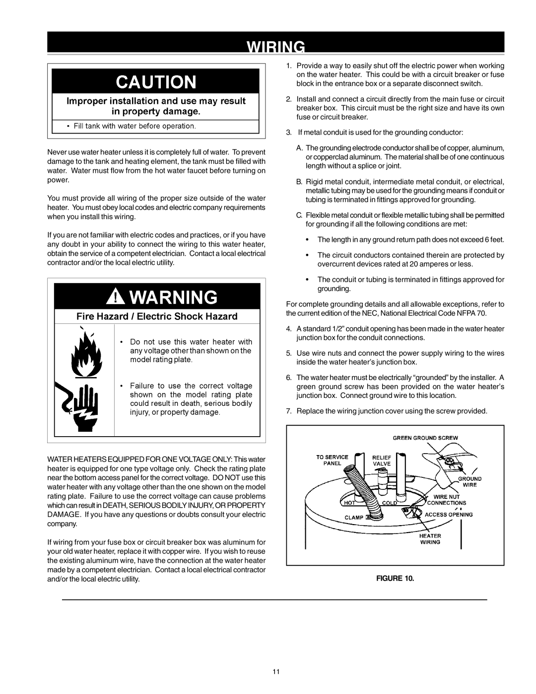 Reliance Water Heaters 184735-000 instruction manual Wiring 