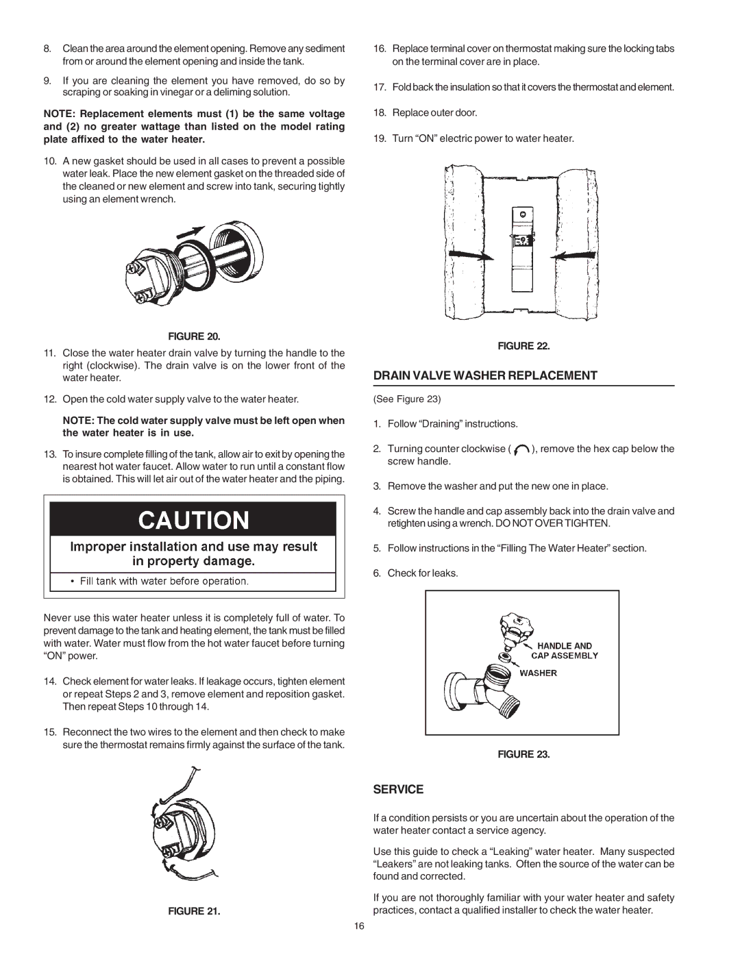 Reliance Water Heaters 184735-000 instruction manual Drain Valve Washer Replacement, Service 