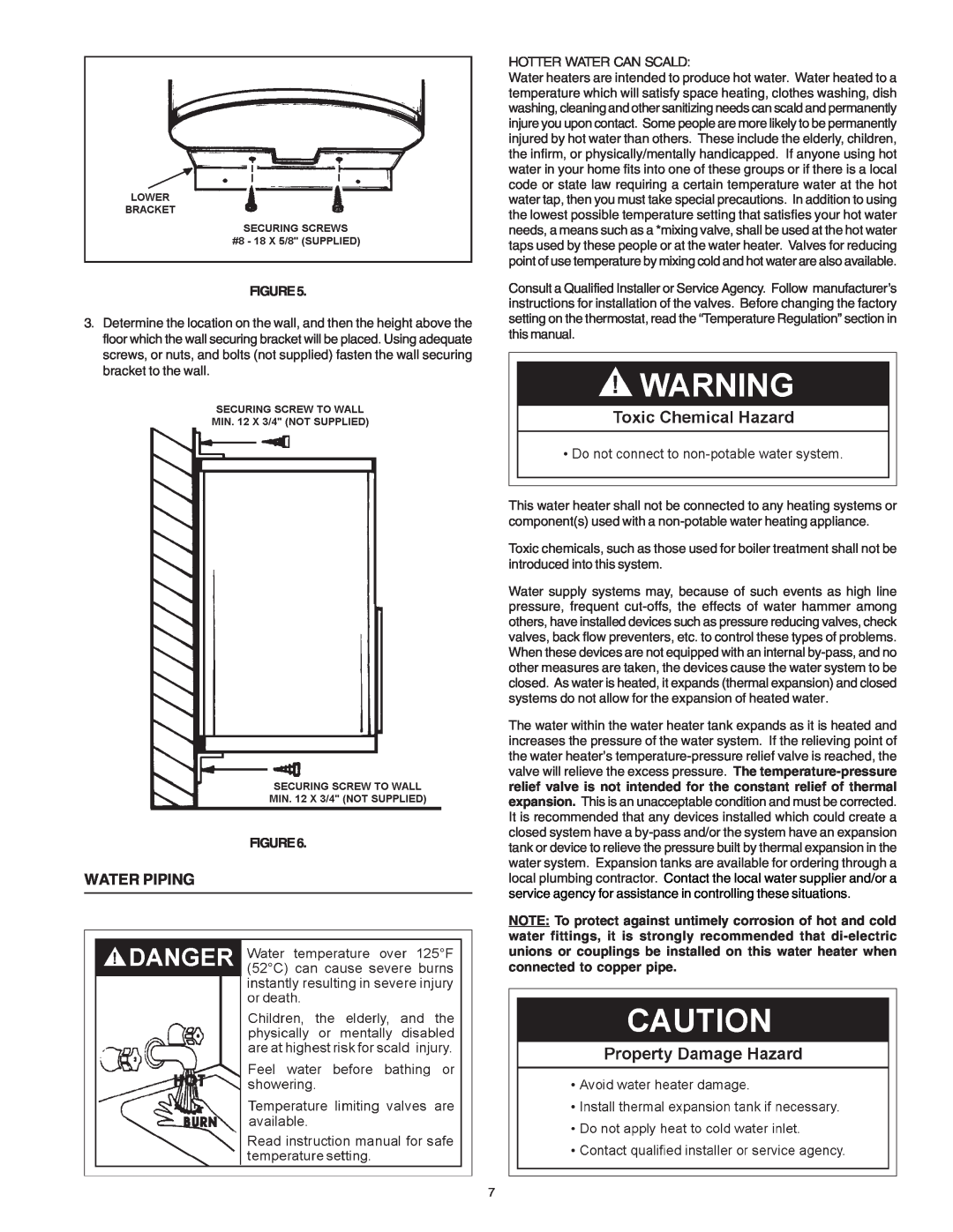 Reliance Water Heaters 184735-000 instruction manual Water Piping 
