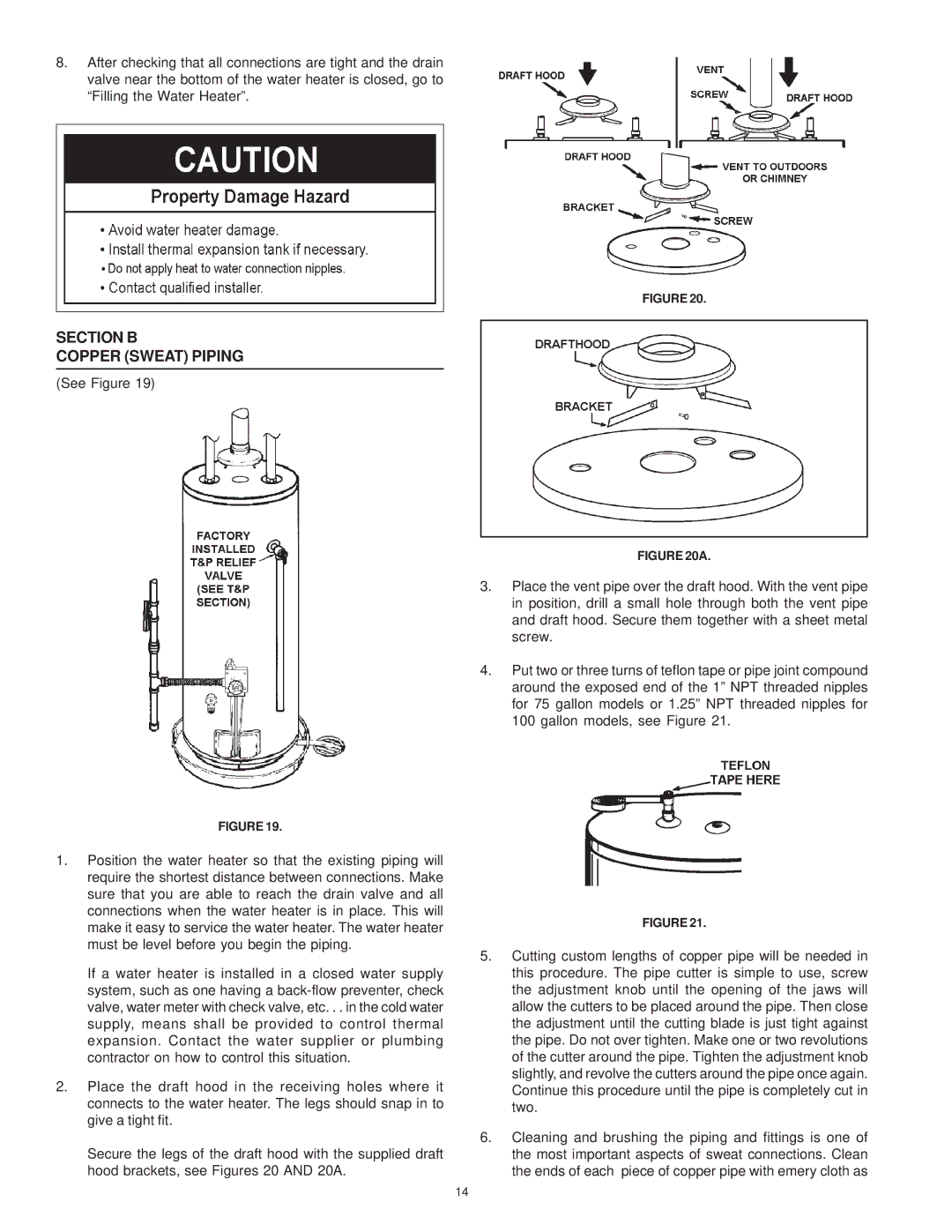 Reliance Water Heaters 196296-001, 606 Series instruction manual Section B Copper Sweat Piping 