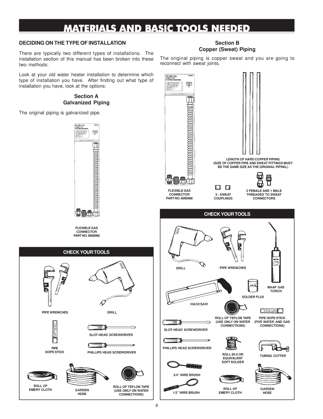 Reliance Water Heaters 196296-001, 606 Series Materials and Basic Tools Needed, Deciding on the Type of Installation 