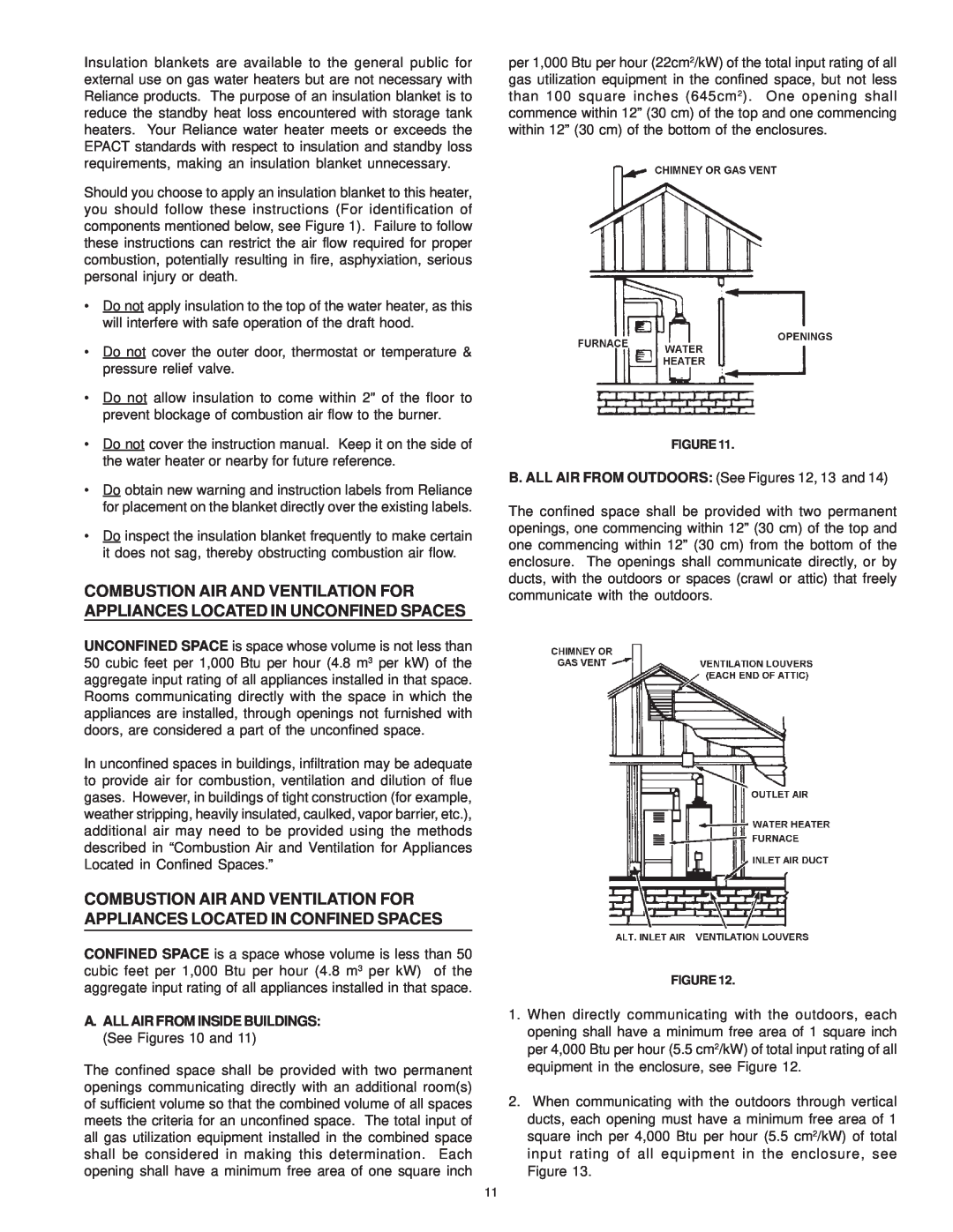 Reliance Water Heaters 606 Series, 196296-001 instruction manual B. ALL AIR FROM OUTDOORS See Figures 12, 13 and 