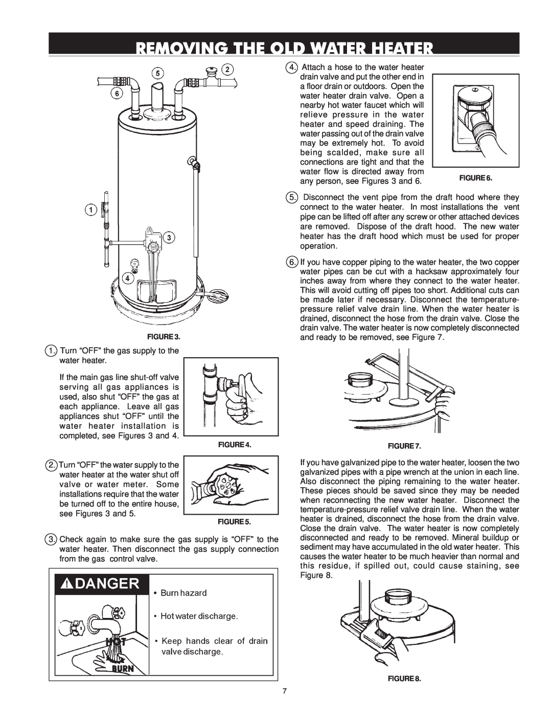 Reliance Water Heaters 606 Series, 196296-001 instruction manual Removing The Old Water Heater 