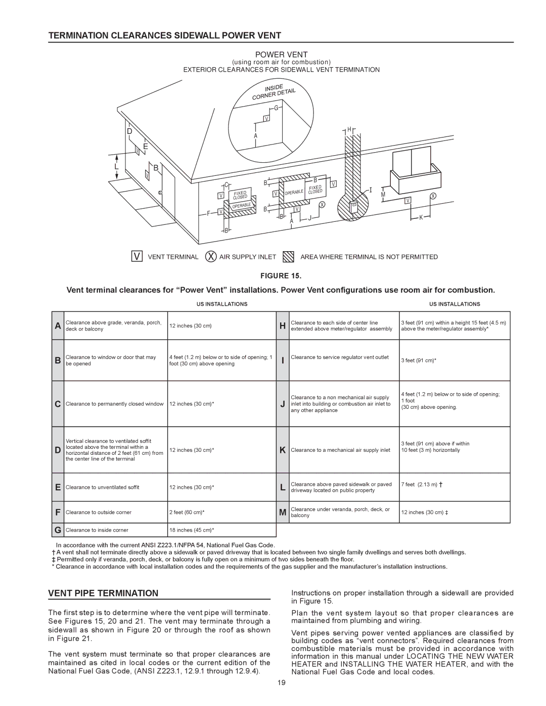 Reliance Water Heaters 317686-000, 6 50YTVIT SERIES 100 Termination Clearances Sidewall Power Vent, Vent Pipe Termination 