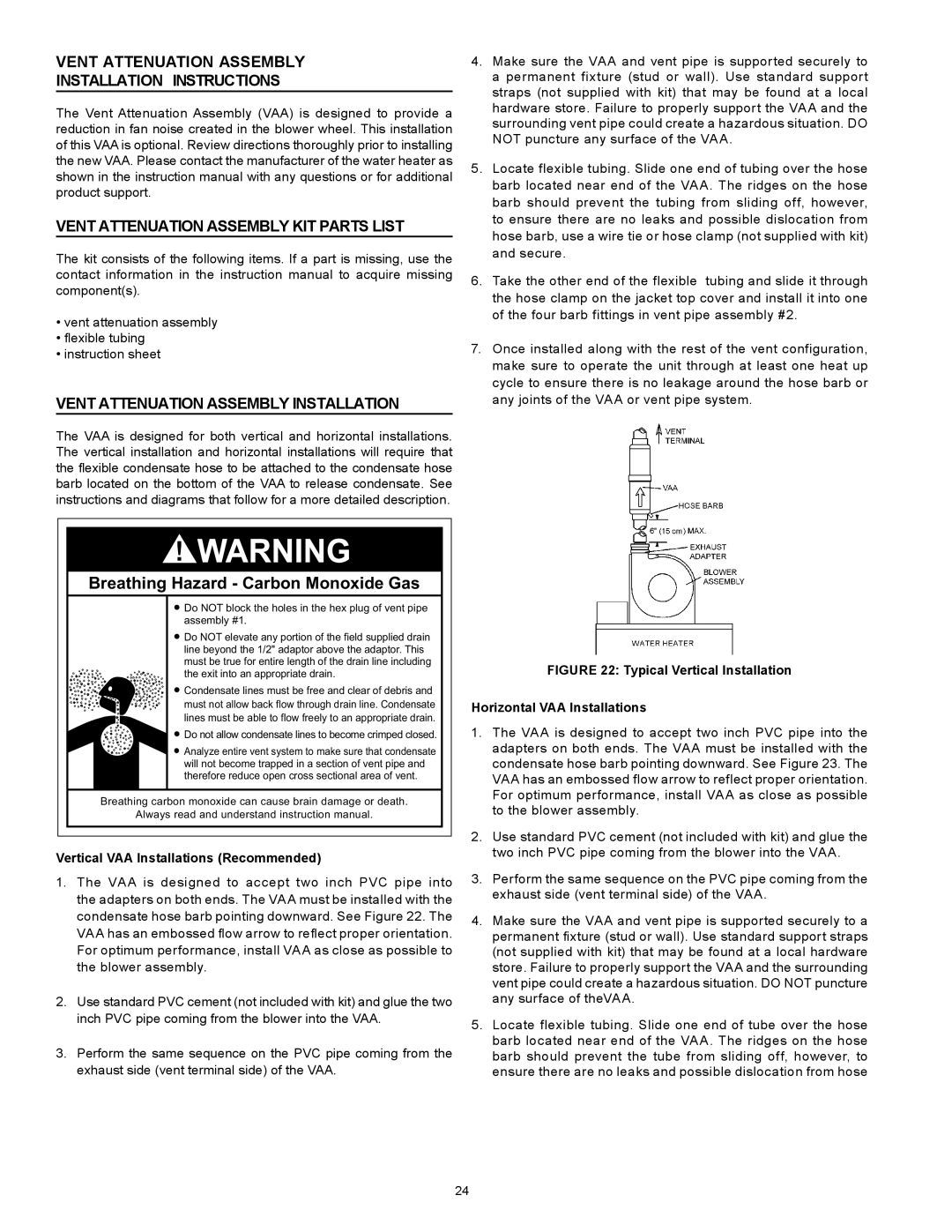 Reliance Water Heaters 6 50YTVIT SERIES 100 Vent Attenuation Assembly Installation, Vertical VAA Installations Recommended 